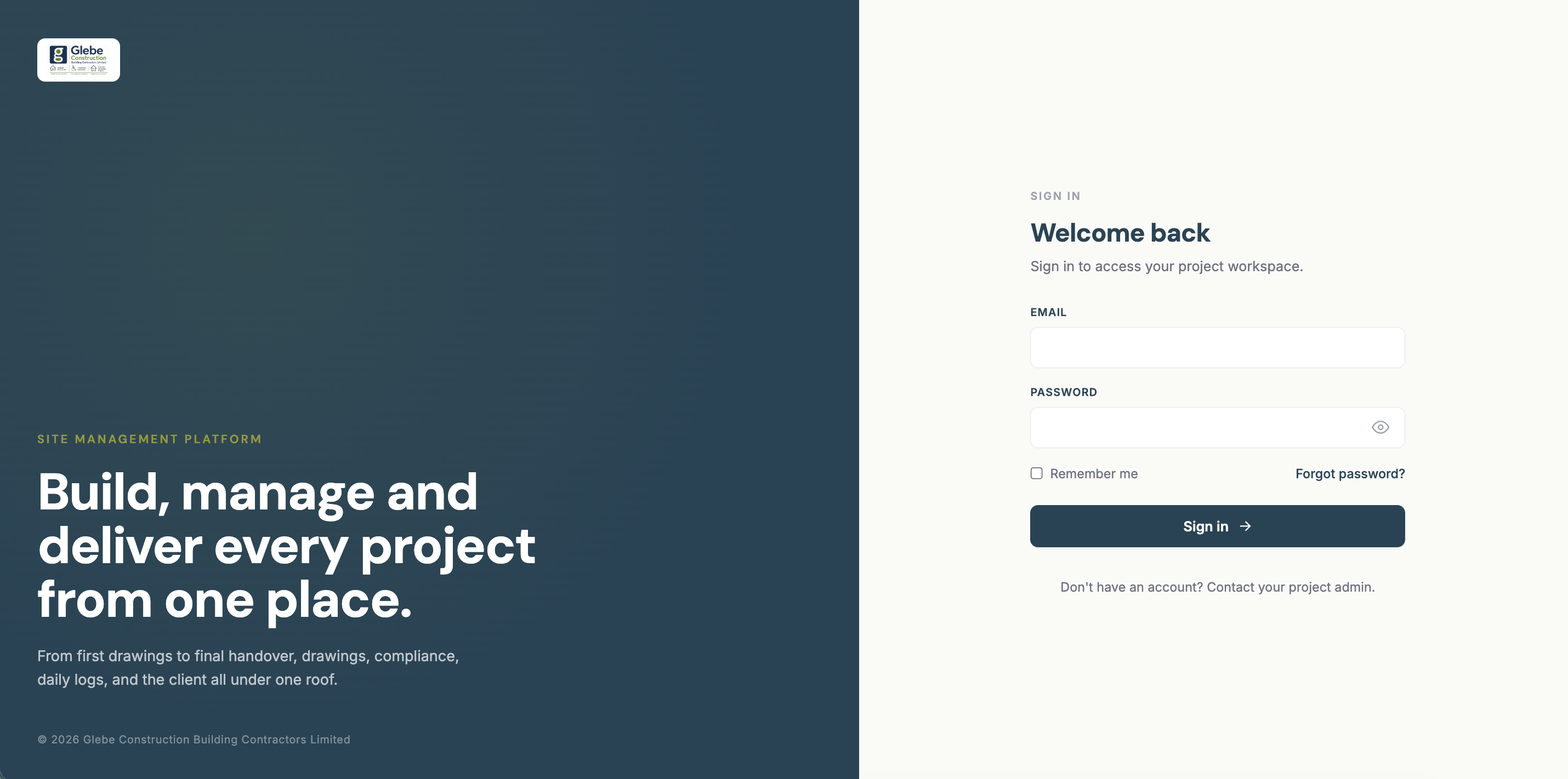 Glebe Construction login